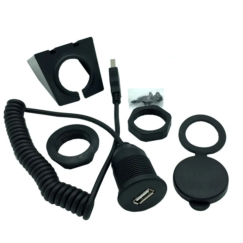 Car Marine Flush Mount USB 2.0 Male to Female Socket Extension Coiled Spring Waterproof Cable