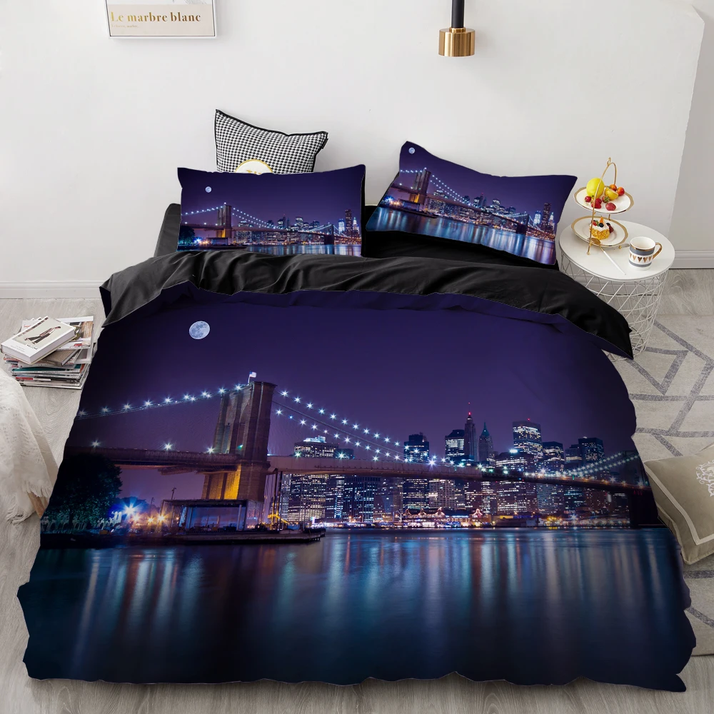 3D HD Digital Printing Custom Bedding Set,Duvet Cover Set Single/Double/Queen/Cal King,City Bedclothes Bed Sets Drop Shipping