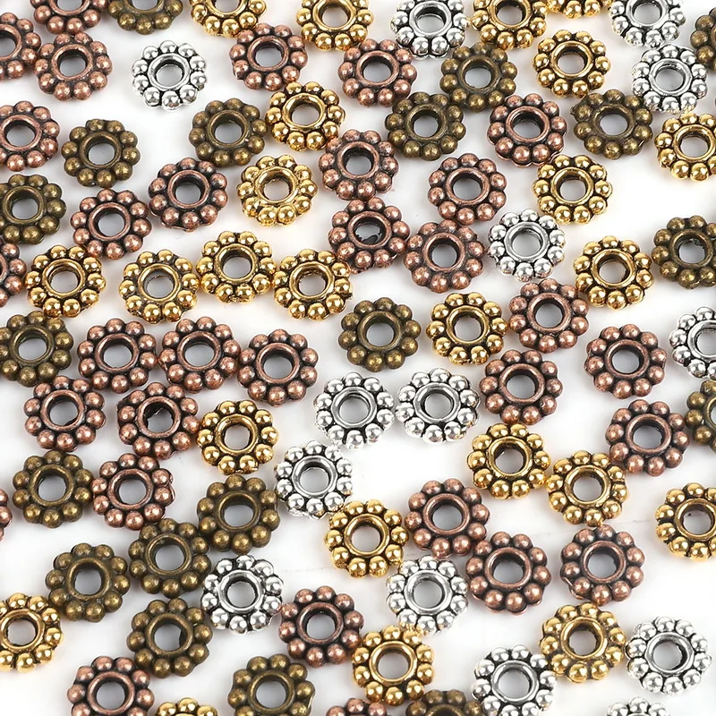 Wholesale 50pcs/lot Daisy Flower Spacers bead Metal Gold Tibetan Silver Spacer Beads for DIY Jewelry Making