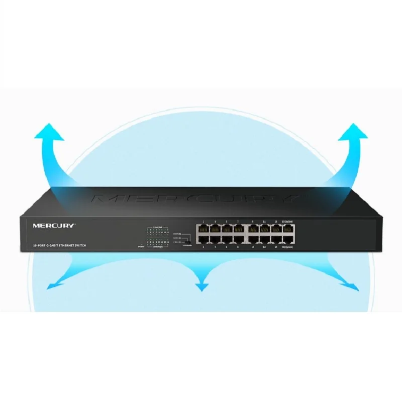 Steel/Metal cabinet 16 Ports 1000Mbps Gigbit Ethernet Network Switch, Desktop/Rackmount Design, MDI/MDIX, 6KV Lightning protect