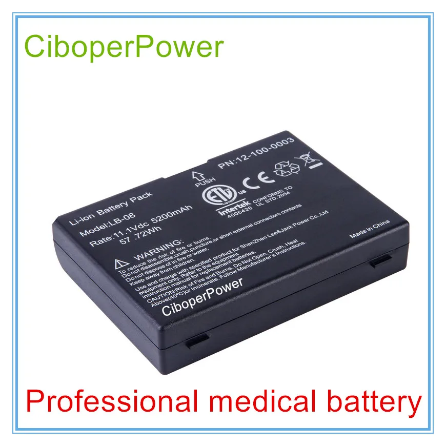 

Medical Rechargeable Battery Li-Ion 11.1V 5200mAh Replacement for 12-100-0003 LB-08 A5,A6,A8 ,Q3,V6 Batteries