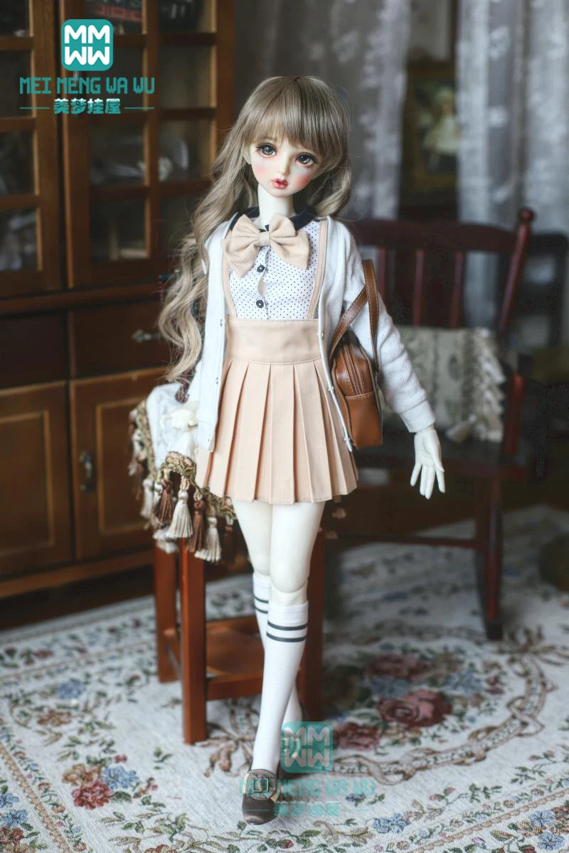 BJD doll clothes for 57cm-60cm 1/3 BJD accessories fashion five-piece shirt, pleated skirt, cardigan, socks, bow  