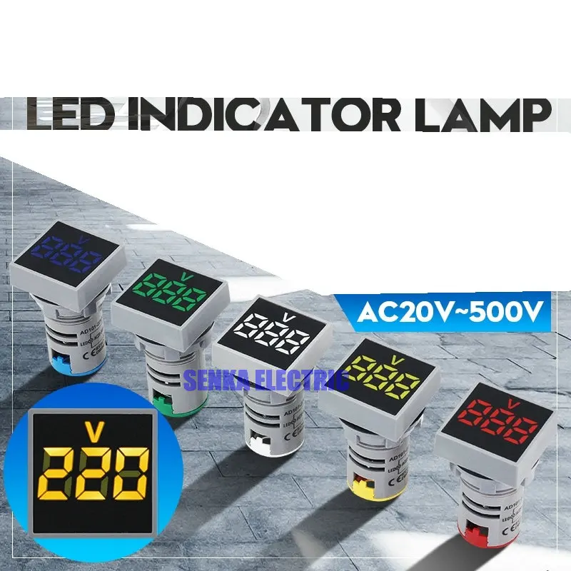 AC24 - 500V 22mm Mount Square LED Display Digital Voltmeter Panel Indicator Lamp Light AC Voltage Meter