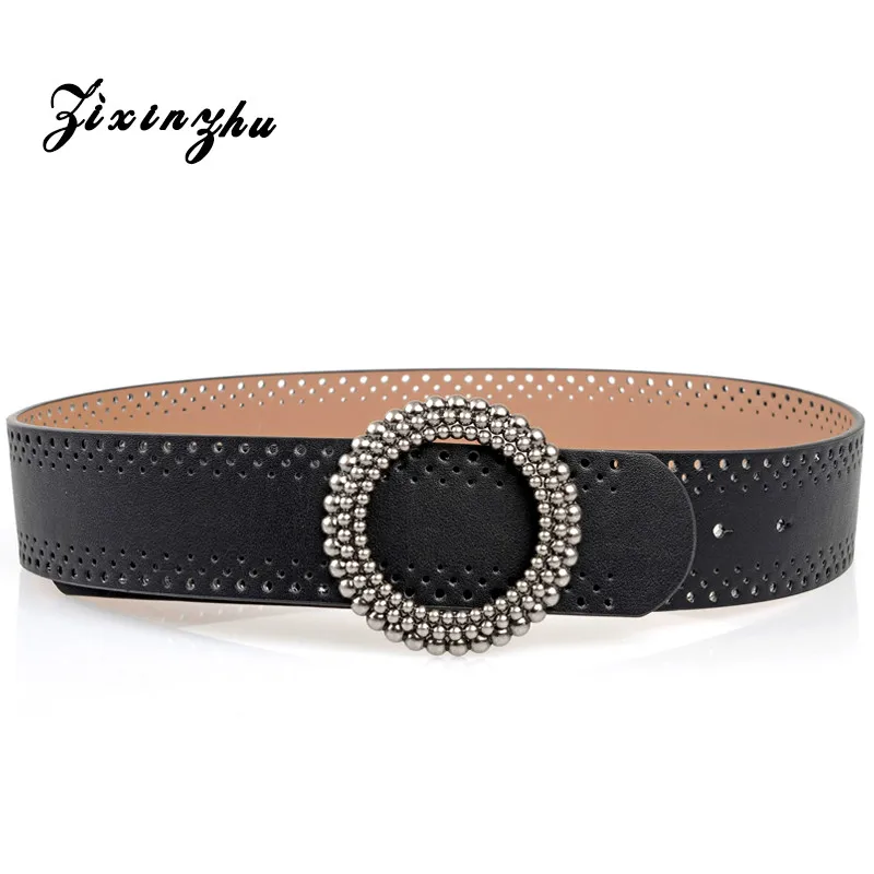 Belt Woman Wide Round Buckle Decorative Waist Seal Hollowed Simple Trim Coat Genuine Leather Lady High Quality Waistband H3152