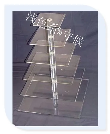 

HOT!Free Shipping!! Best Design 6 Tier Clear Square Acrylic Maypole Birthday Cupcake Stand Wedding Cake Display Stand decoration