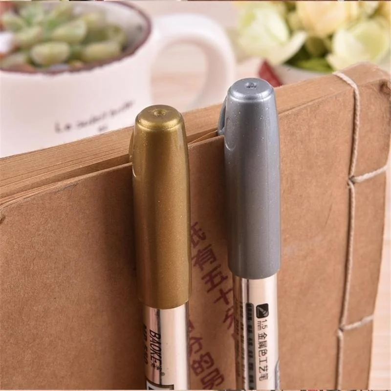2Pcs Waterproof Permanent Metal Color Ink Pen Photo Album DIY Invitation Card Metallic Marker Pen