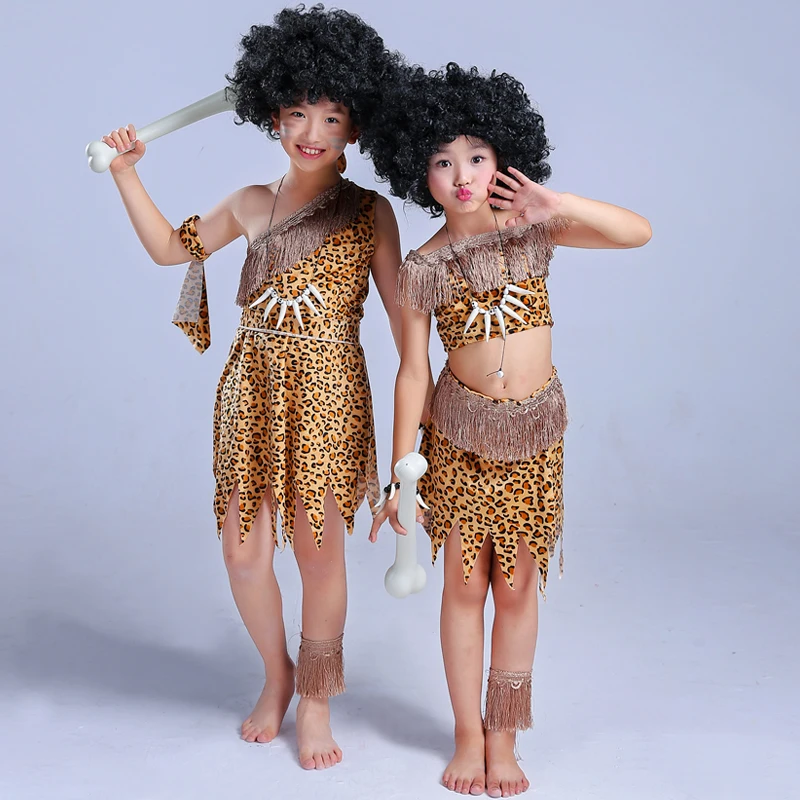 Costume di Halloween Per Bambini di Età savage caveman costumi leopard flintstone African tribal Hunter vestiti Indiani