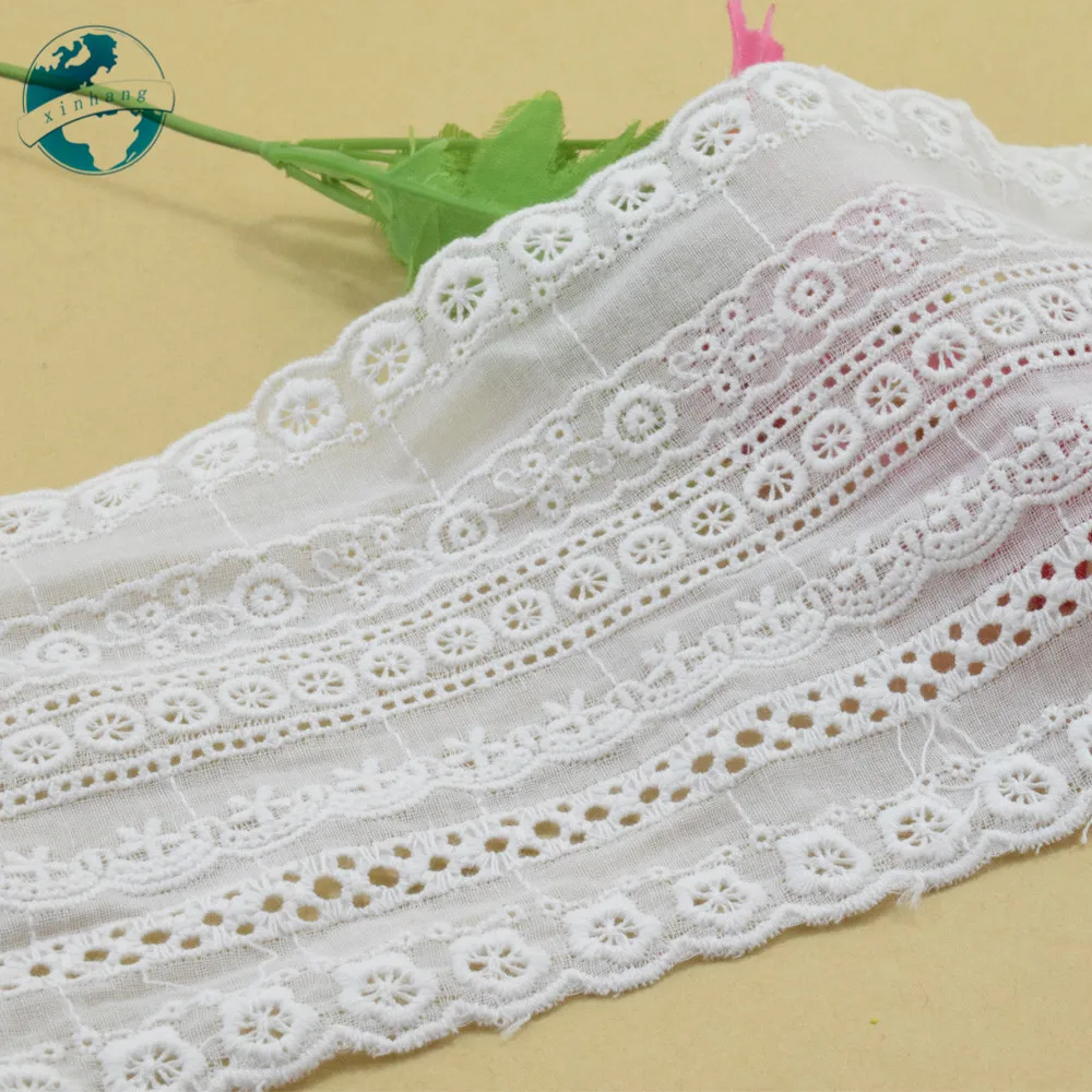 11cm Width White 100% Pure Cotton Embroidery French Lace Ribbon Fabric Guipure Diy Trims Warp Knitting Sewing Accessories#3761