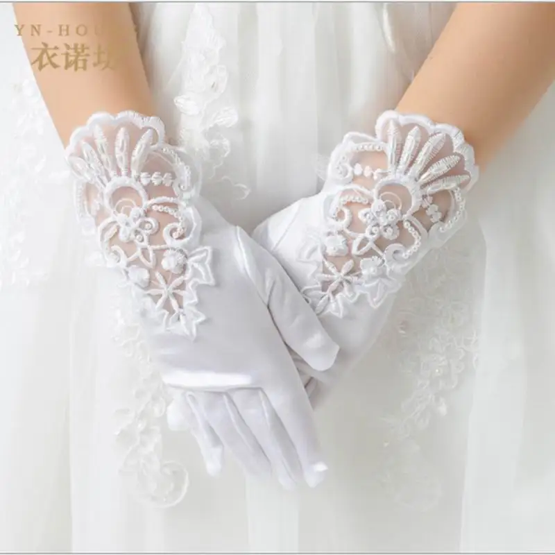 Fashion Kid LACE Satin Long Finger short Gloves Children Flower Girl Dress gloves Kids gift