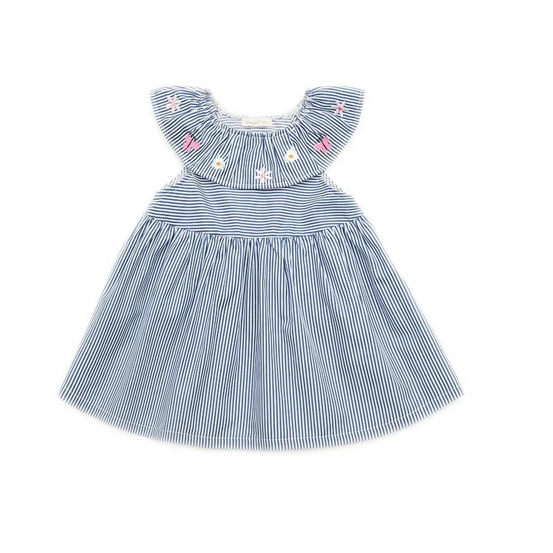 Girls Summer Dress 1-6 Years Sleeveless Blue Stripe Casual Dresses Children's Clothing KF720