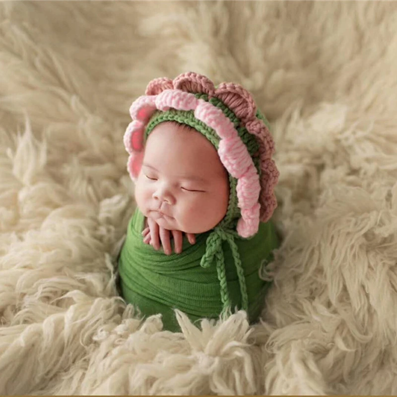 Knitted Baby Hat Newborn Infant Photography Flower Hat Caps Bebe Souvenir Picture Accessories Sunflower Beanie Bonnet