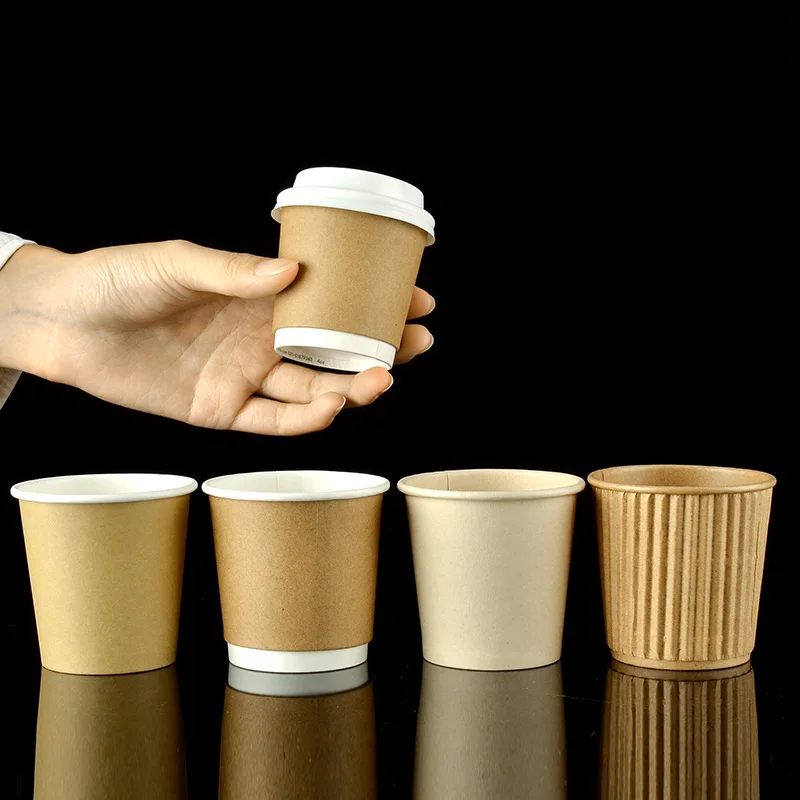 2oz 4oz 45ml - 120ml Tasting Cups, Small Kraft Paper Cups with Lids, 100 Pieces, for Coffee, Juice, Milk Tea, Food Grade