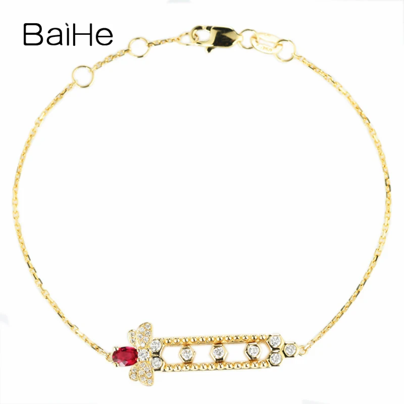 

BAIHE Solid 18K Yellow Gold 0.2ct H/SI Natural Diamond Little Bee Bracelet Women Trendy Fine Jewelry Wedding Pulsera Abejita