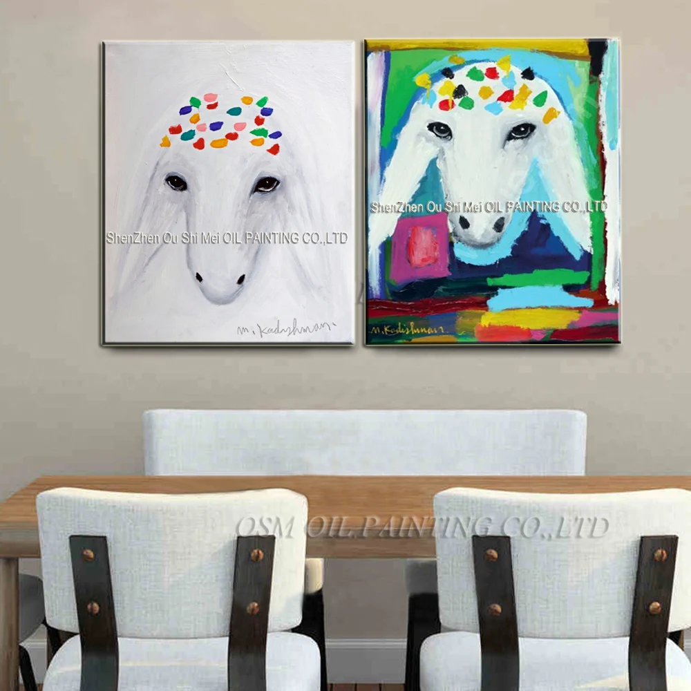 Hand Painted Reproduction Animal Oil Painting on Canvas for Room Decor Color Sheep Head Menashe Kadishman Art Imitation Painting