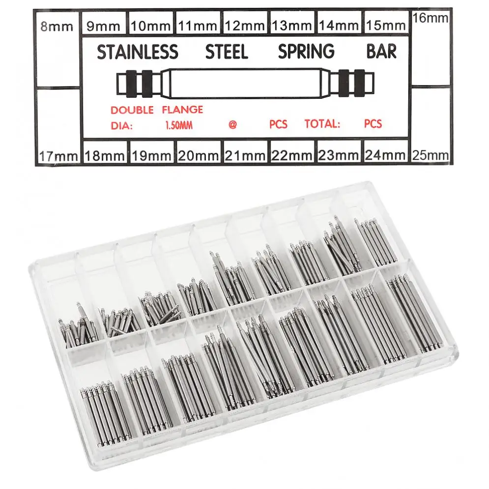 360pcs/lot 8 -25mm Watch Band Spring Bars Strap Link Pins Shaft Repair Kit with Stainless Steel Shaft for Watch Repair