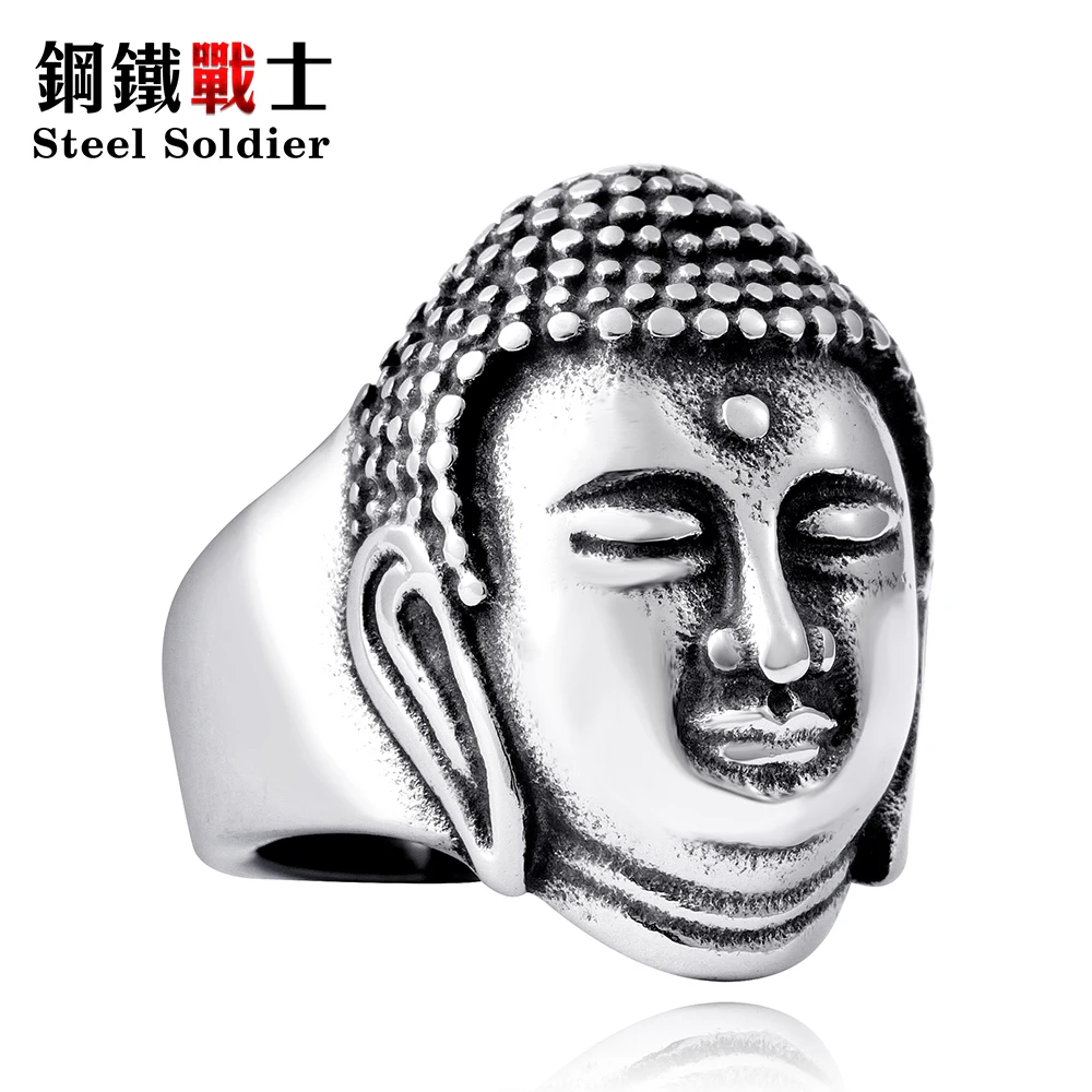 Steel soldier 316L Stainless Steel jewelry religion Sakyamuni Buddha ring wholesale rings