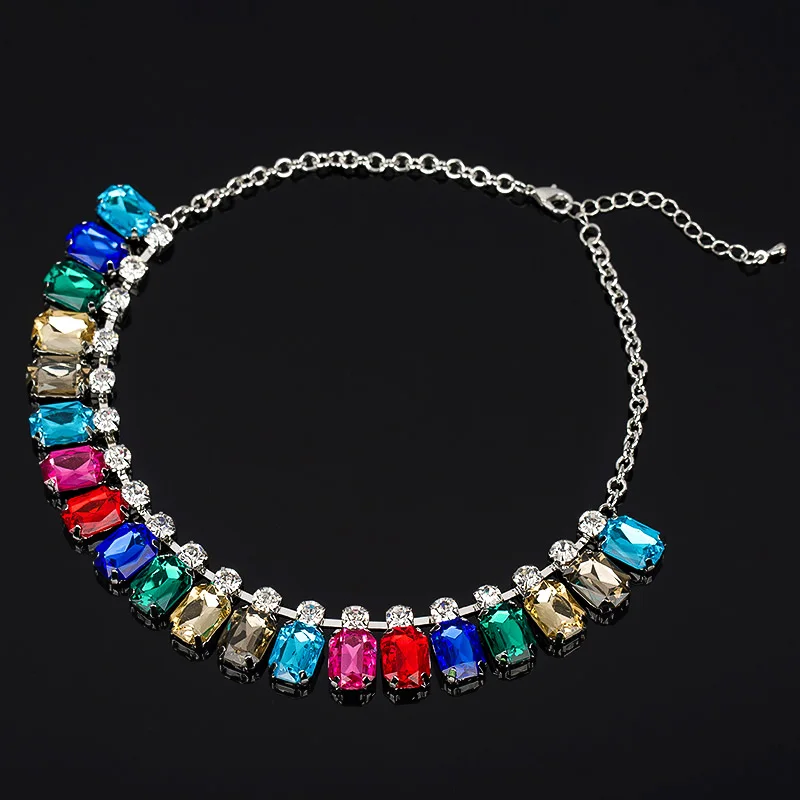 YFJEWE Colorful full rhinestone short necklace fashion luxury multicolour rhinestone chain all-match necklace For Women #N050