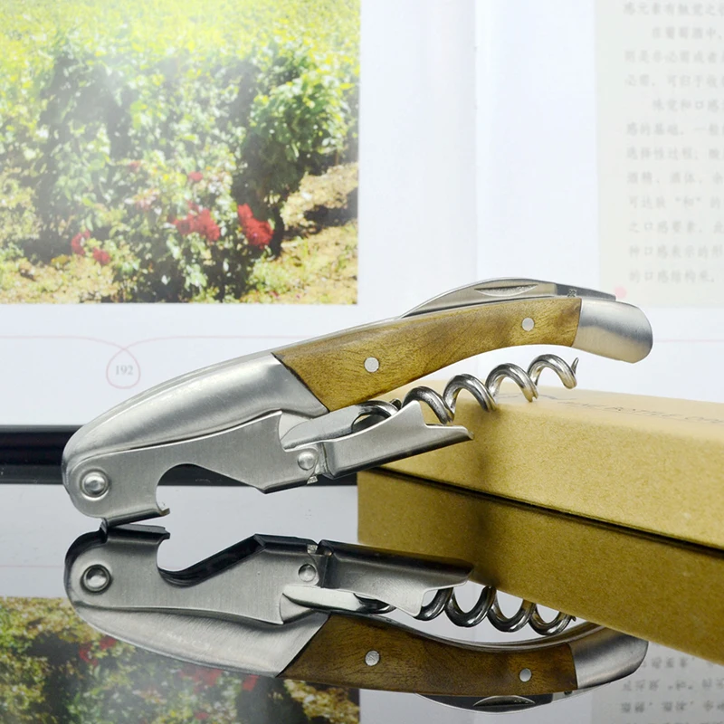 Wood Wine Bottle Opener Stainless steel Corkscrew Beer Can Opener Wooden Seahorse knife Wine Accessories Bar Reatarant Home