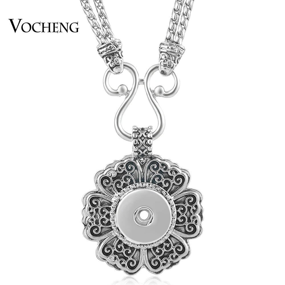 

10pcs/lot Wholesale Vocheng Snap Button Charms Necklace 18mm Flower Double Chain Interchangeable Jewelry NN-499*10 Free Shipping