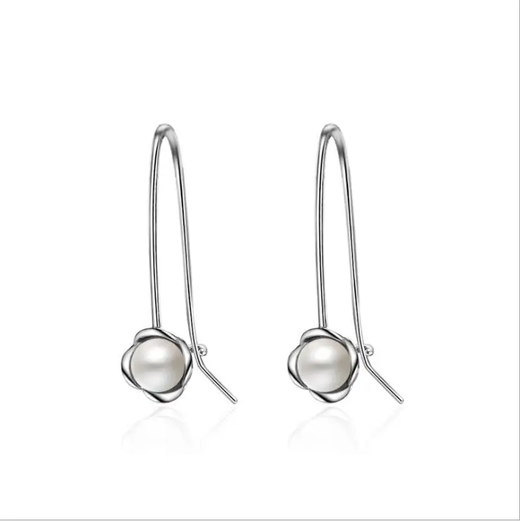 LUKENI Trendy Pearl Flower Female Drop Earrings For Girl Birthday Gift Fashion 925 Sterling Silver Earrings For Women Jewelry