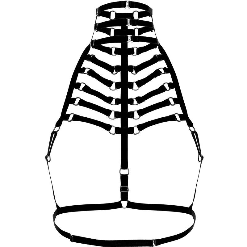 Black Neck Body Harness Lingerie Belt Set Bondage Leg Garter Belt Adjust Sexy Goth Fetish Pole dance Rave Wear Cage Harness Bra