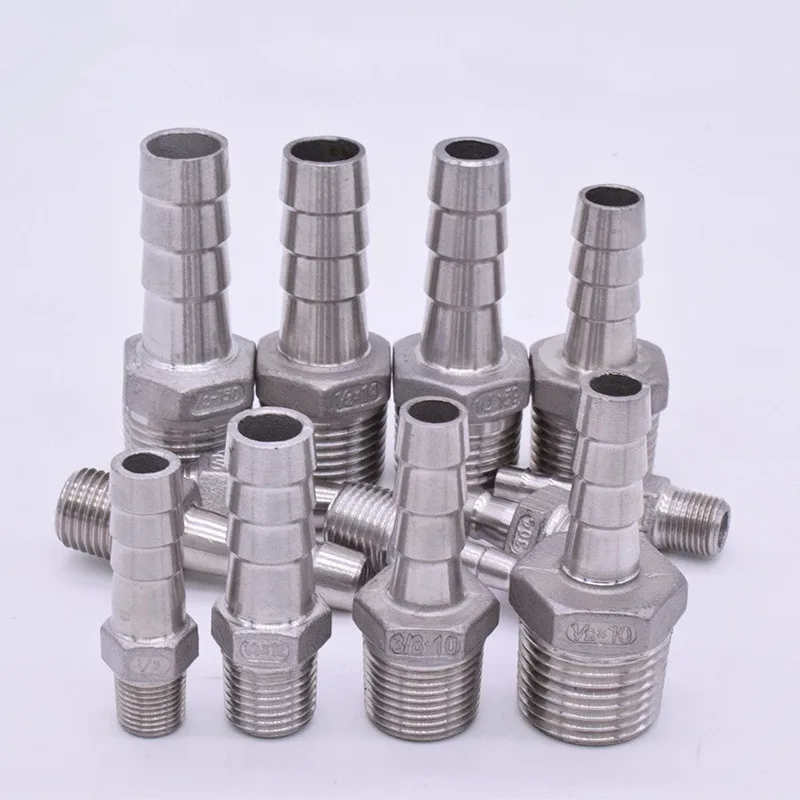 

10pcs Hose Barb I/D 8mm x 1/4" BSPT Male Thread 304 Stainless steel coupler Splicer Connector fitting for Fuel Gas Water