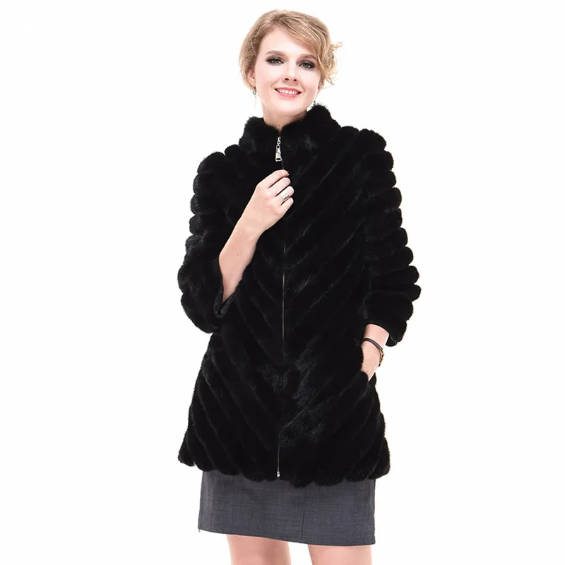 

Luxury Autumn Winter Women's Real Mink Fur Coat Lady Warm Jacket Trench Outerwear Plus Size 5XL 6XL VF7060