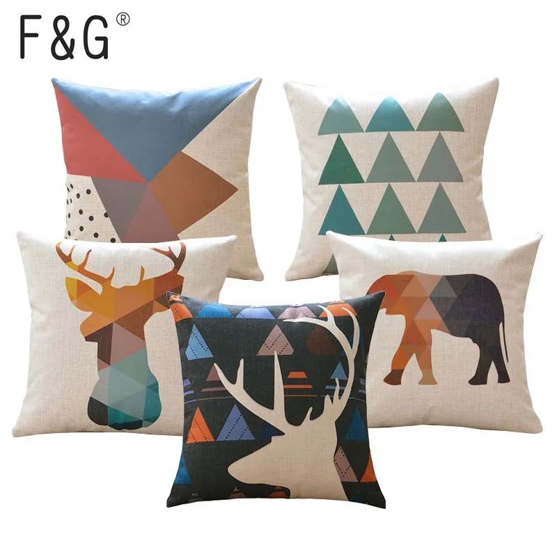 450X450MM Hot Selling Decorative Geometric Deer Elephant Moose Animals Sofa Car Cotton Linen Throw Pillow Case Cushion Cover