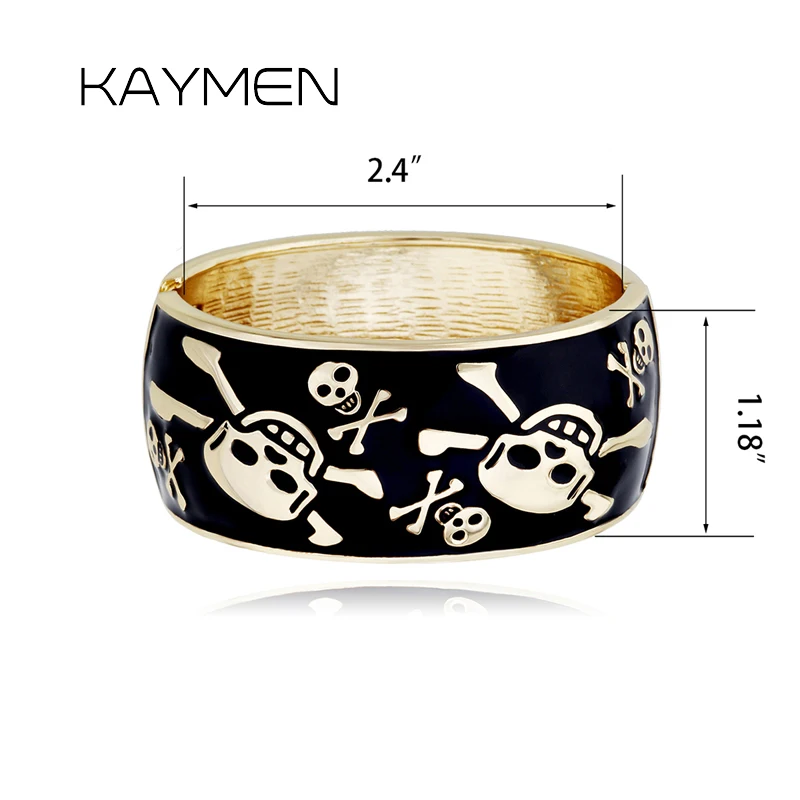 Women's Unique Design Punk Hip-hop Skull Statement Bangle Personalized Enmeled Colorful Fashion Bracelet for Halloween Jewelry