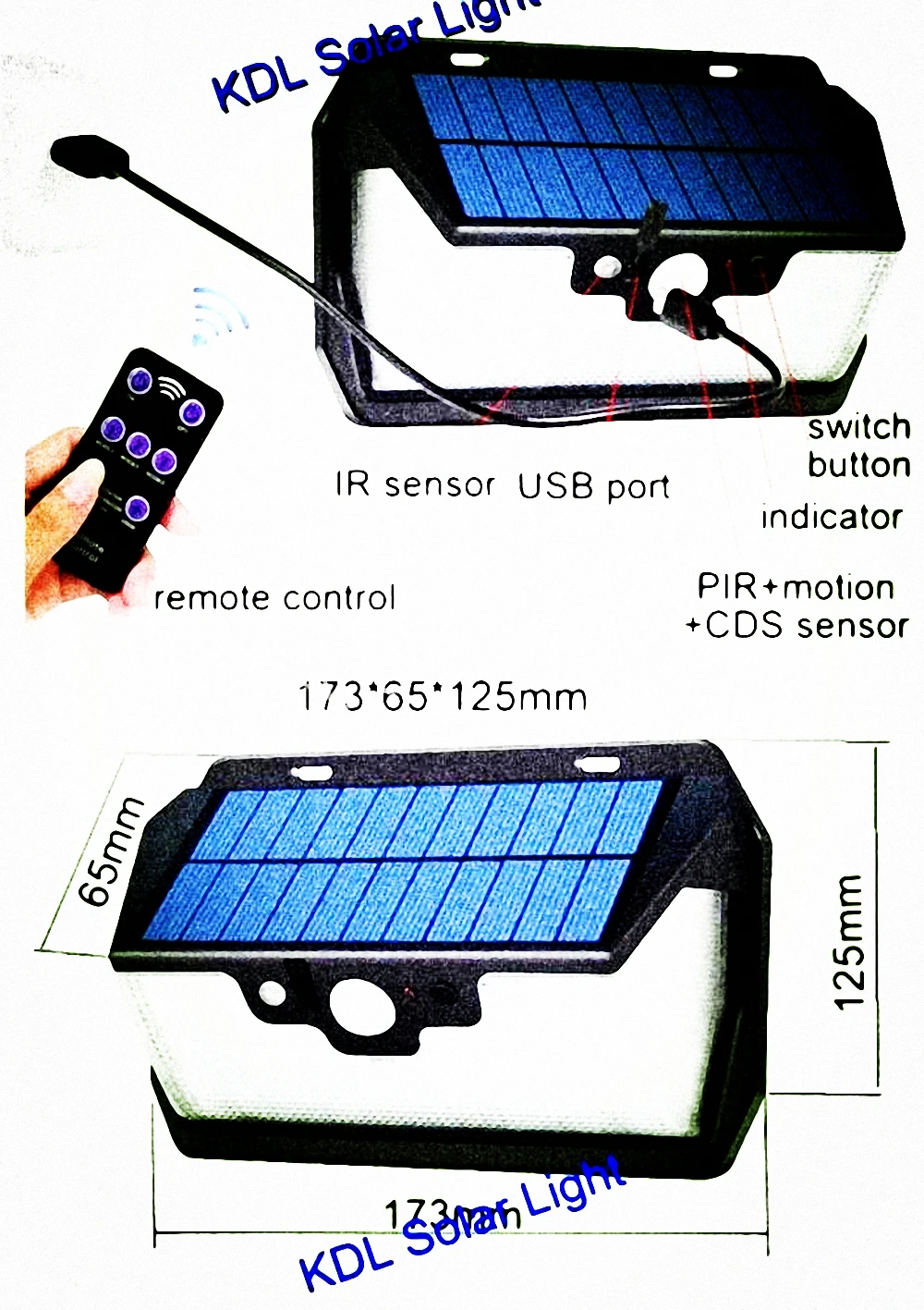 55 LED 900lm Solar Light remote control radar smart  3 side lighting 20 0 LEDs  Panel L IP  camp  street wall lamp yard c