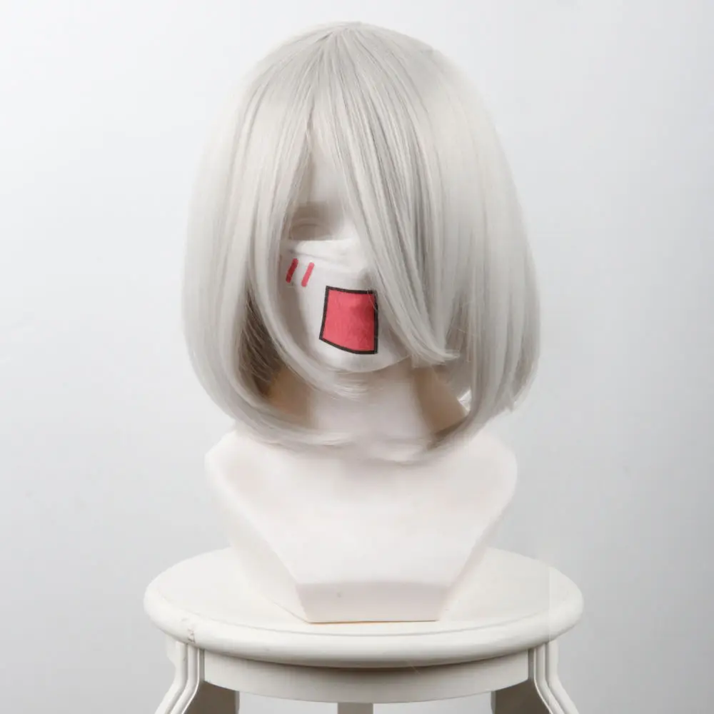 High Quality NieR:Automata 2B YoRHa No. 2 Type B Heroine Cosplay Wig Silver Grey Short Bobo Styled Synthetic Hair Wigs + Wig Cap