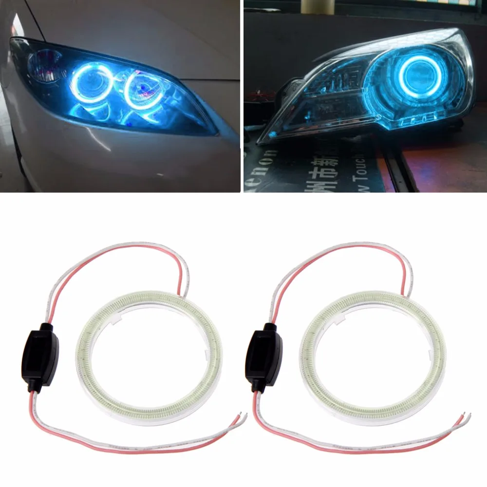 2 Pcs 60mm White/Blue/Ice blue COB Angel Eye Car LED Light Ring Headlight DRL Lamp DC 12V