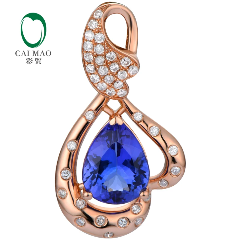 Natural 1.64ct 7x9mm Pear Cut Tanzanite SI G-H Diamond 14k Rose Gold Engagement Pendant