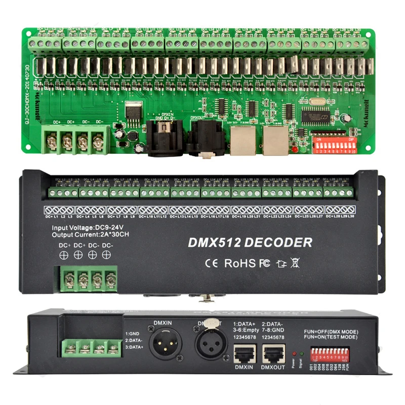 controlador de faixa led rgb dmx512 30 canais 30 canais dmx 512 decodificador driver de dimmer 01