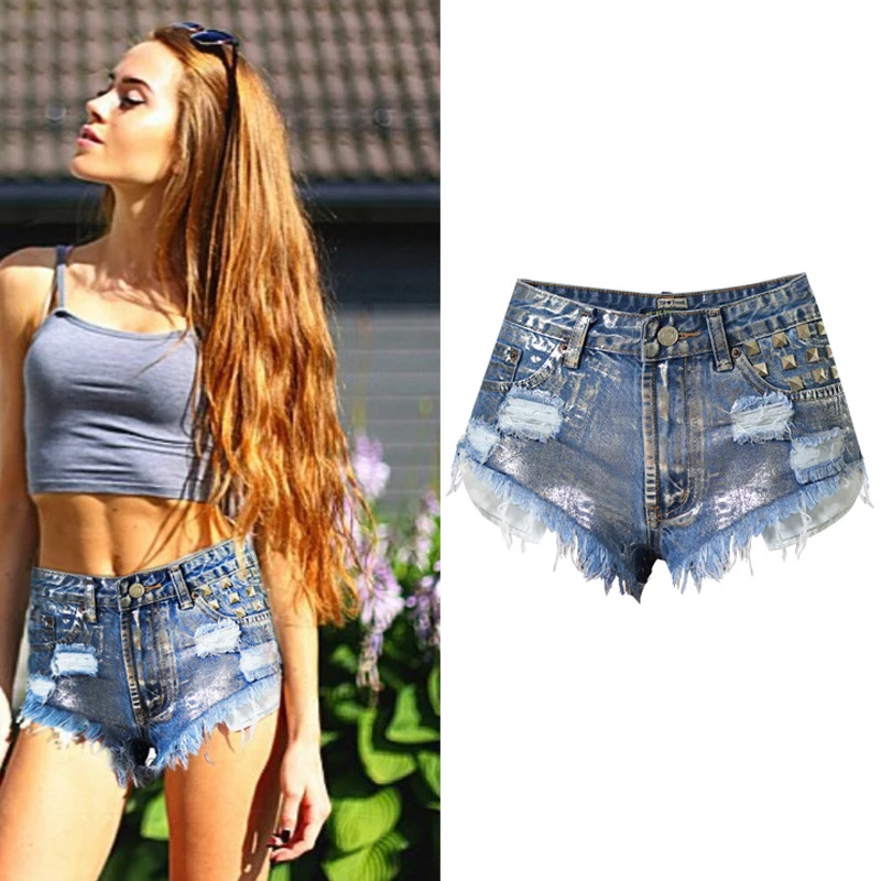 Shorts jeans rasgados com borla para mulheres, estilo punk vintage, rasgado, cintura alta, moda de rua, verão, 2024