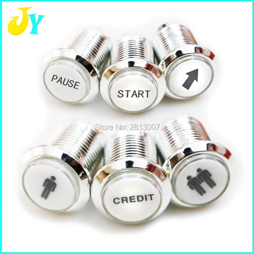 1PCS CHROME Plated illuminated arcade push button 5V 12v LED Arcade Start Push Button with micro switch 1P 2P START CREDIT PAUSE