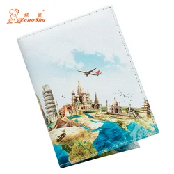 World map Color mixing buckle unisex passport cover with traveling Built in RFID Blocking Protect personal information