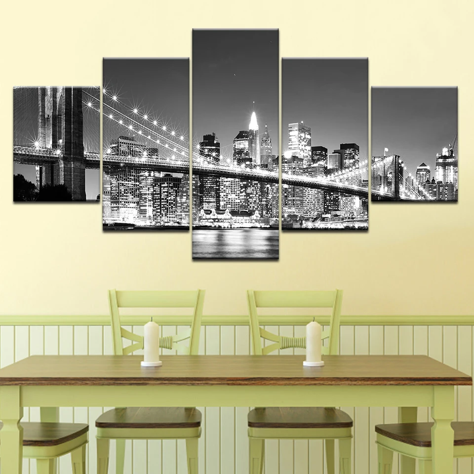 Walk Across the Brooklyn Bridge 5 piece Wallpapers modern Modular Poster art Canvas painting for Living Room Home Decor