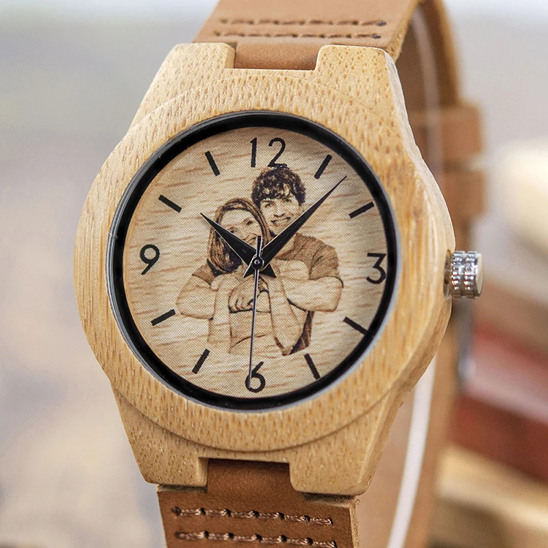 BOBO BIRD-reloj de madera para hombre y mujer, accesorio de pulsera con diseño creativo, fotos, impresión UV, regalo personalizado OEM