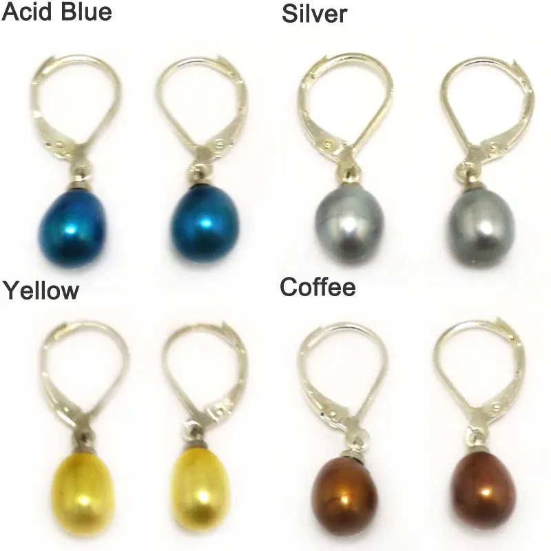 Wholesale 7-8mm Yellow Natural Rainrdrop Pearl Silver Leverback Earring