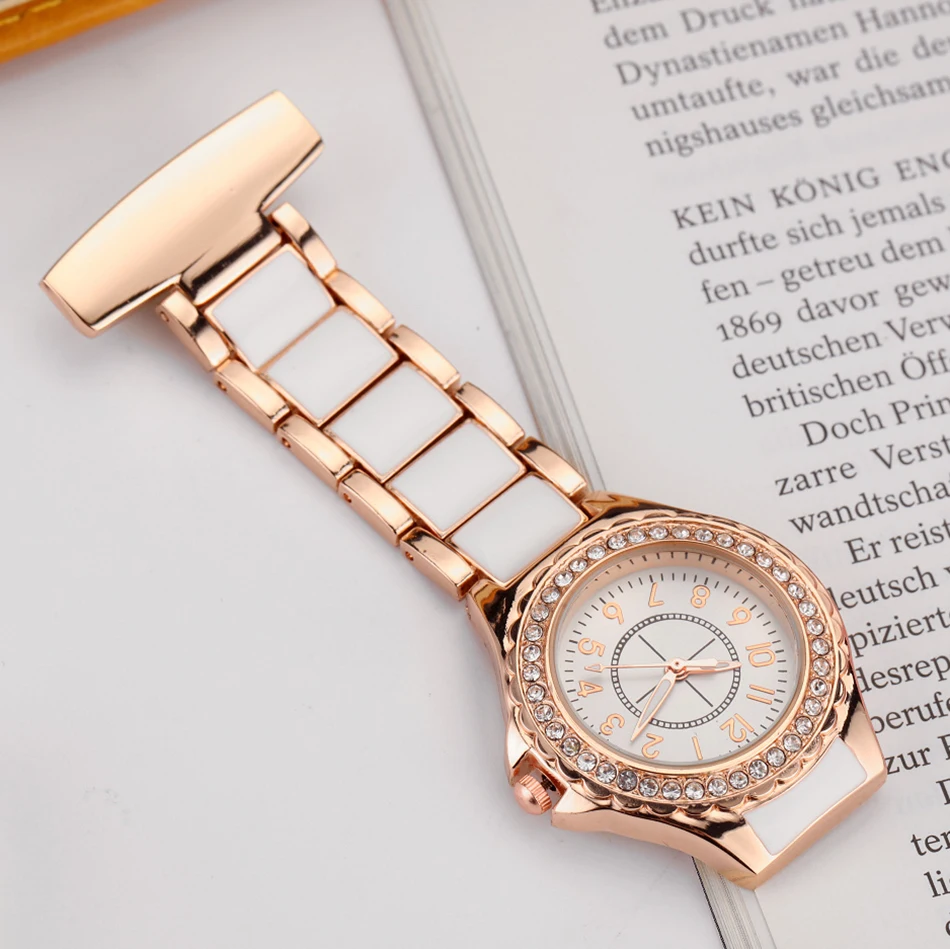 Luxury Crystal Rose gold Nurse Pocket Watch Fashion Clip-on Nurse Fob Watches Women Men Metal Doctor Paramedic Brooch Clock 2020