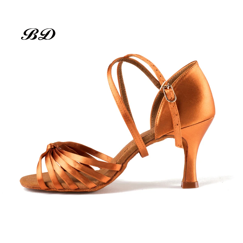 Top Grade Dance Shoes Ballroom Women Latin Imported Satin Tie Shoelaces Comfortable Feel Soft Sole Thin Heels 8.5 CM HOT