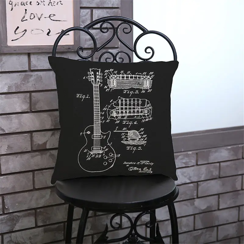 In bianco e nero della bicicletta chitarra Fodere Per Cuscini Decorativa Federa Sedia Sedile Quadrato Copertura Auto del Cuscino di Vivere La Casa