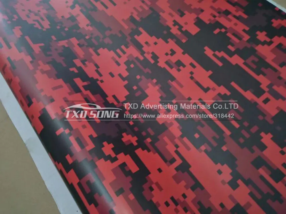 Black Red digital Camo Vinyl For Car Wrapping With Air Rlease pixel camo Camouflage Car Styling Covers Size: 5m/10m/15m/20m/30m