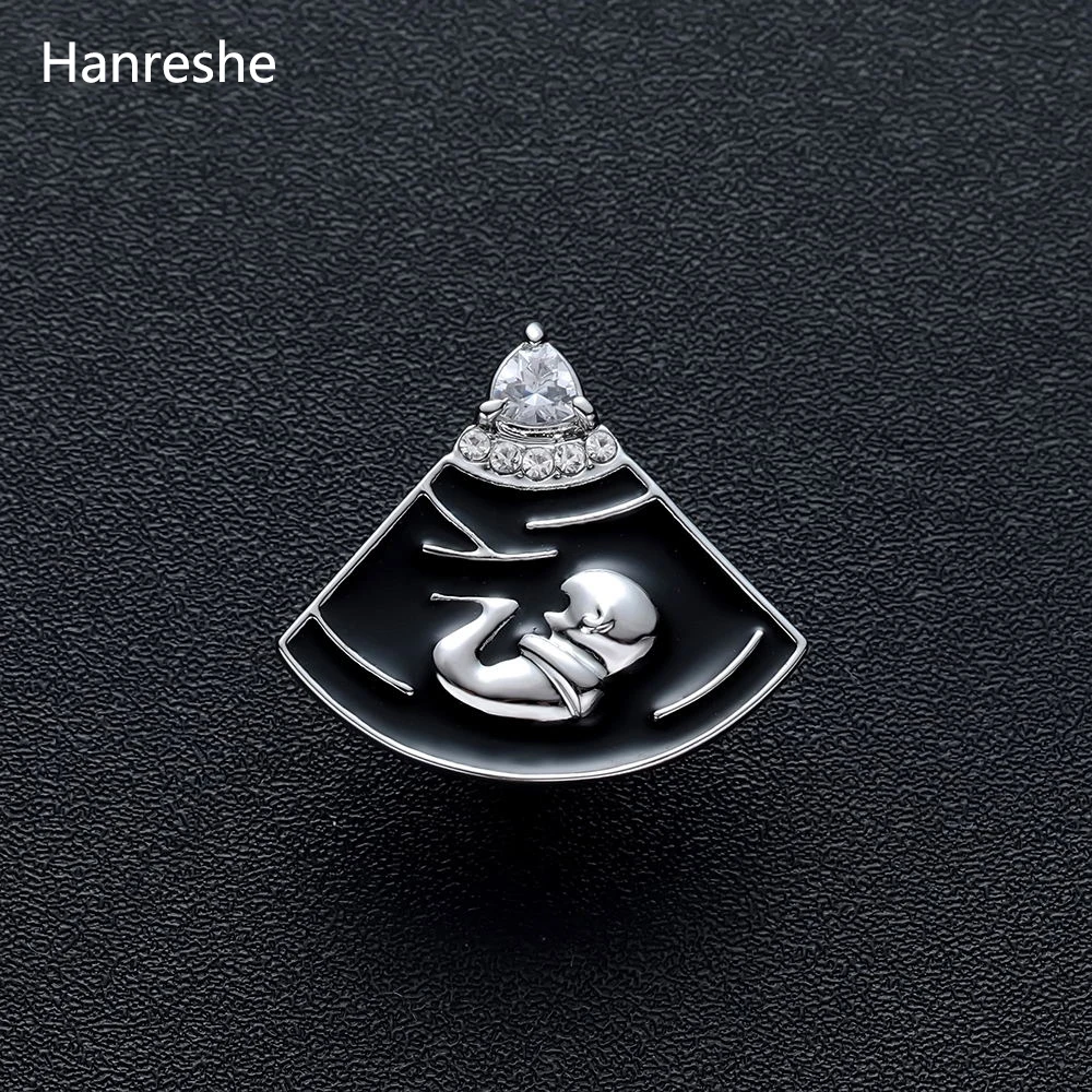 B-mode Pregnancy Shape Brooch Cute Pin Women Silver Color Crystal Jewelry Gift for Enamel Pins Medical Christmas Brooch