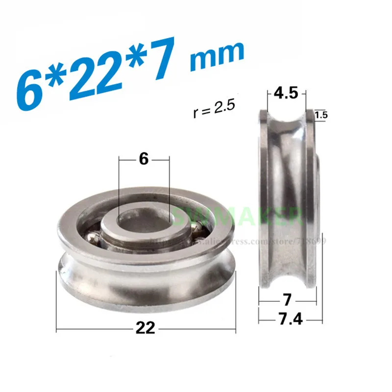 

SWMAKER 10pcs 6*22*7mm U groove bearing wheel metal wheel, high speed no lid smooth slide, 5mm wire rope over line lifting wheel