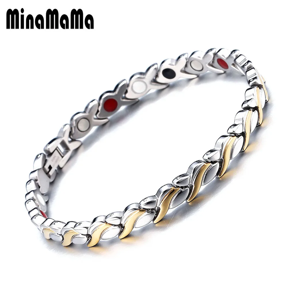 Wheat Design Stainless Steel Therapy Arthritis Magnetic Bracelet for Women Men Therapeutic Energy Healing Bracelets