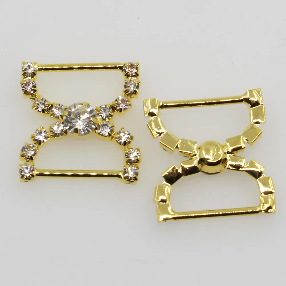 10pcs 20x22mm Crystal Gold Rhinestone Bikini Swimwear Connectors/Buckle Metal Chain Swimwearr Bag Buckle Shoes Chain Decorate