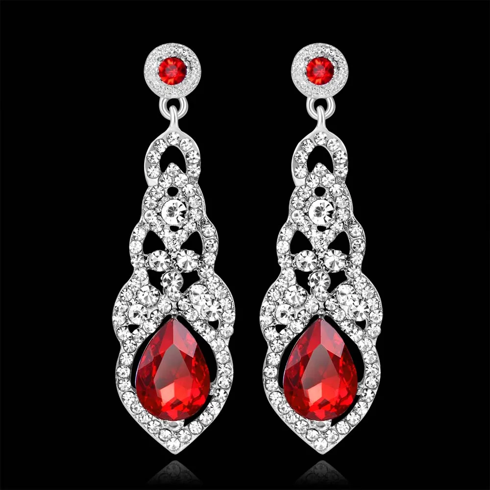 TREAZY Fashion Crystal Wedding Long Earrings for Women Champagne Red Blue Silver Color Bridal Drop Earrings Wedding Jewelry