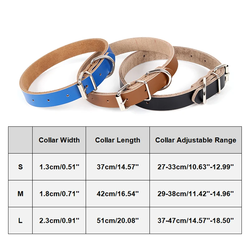 Black/Blue/Brown Leather Collar For Small Medium Dog Thicker Pet Lead Necklace Adjustable Dogs Collars S/M/L